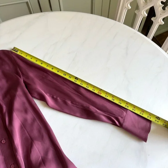 Vince Slim Fit Stretch Silk Blouse Teaberry Sz XS